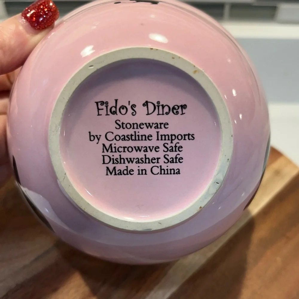 Cat ceramic food water bowl adorable pink by Fido’s Dinner